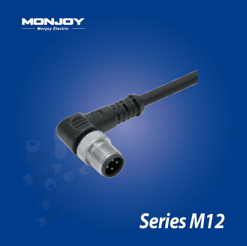 M12*1.0，D标准，弯式，针， 浇铸电缆连接器