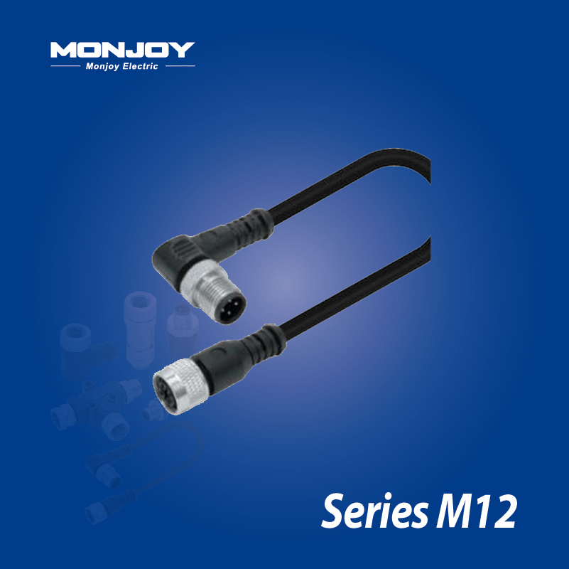 M12*1.0，A标准，弯式，针- M12*1.0，A标准，直式，孔 屏蔽，浇铸电缆连接器