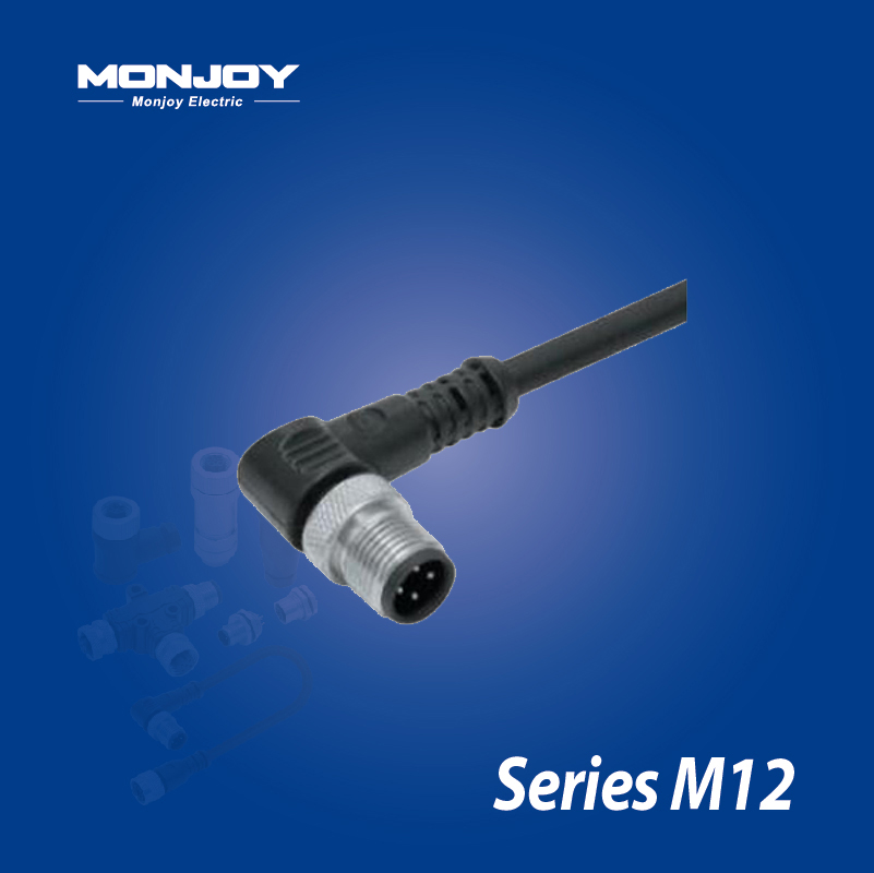 M12*1.0，A标准，弯式，针， 浇铸电缆连接器