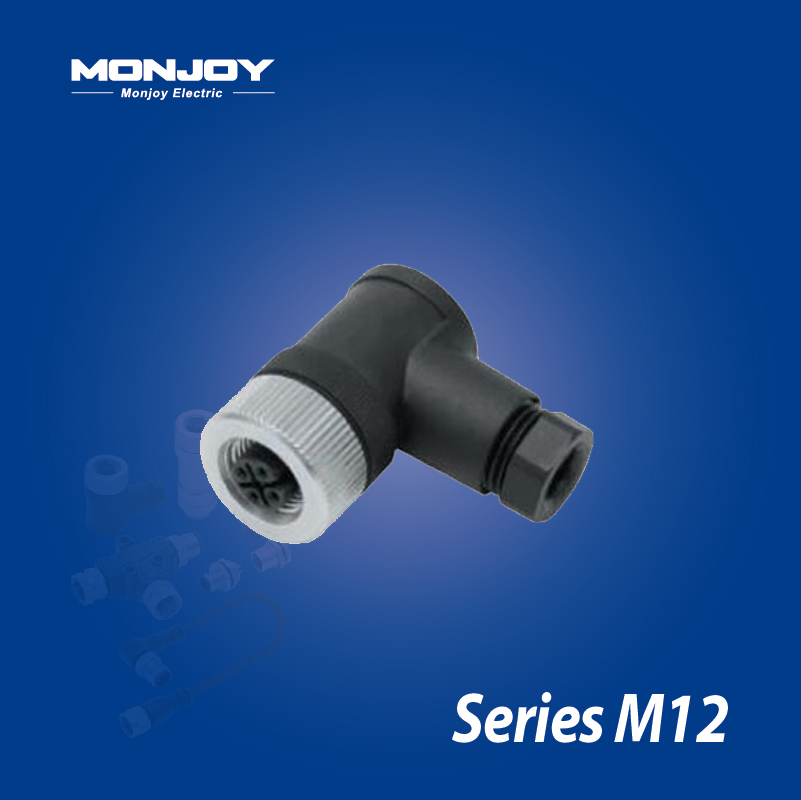 M12*1.0，A标准，弯式，孔， 螺钉接线，电缆连接器